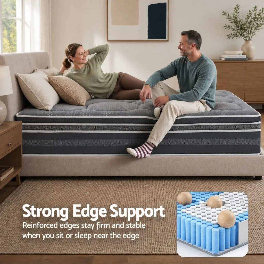 King Size Mattress for Bedroom 35cm Hybrid Pocket Spring Euro Top Grey