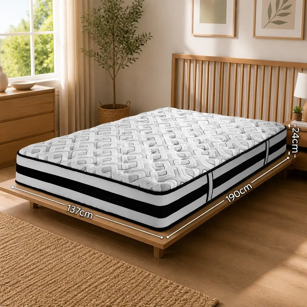 Double Mattress for Supportive Sleep 190cm x 137cm x 24cm Ultra Firm Tight Top Pocket Spring Grey