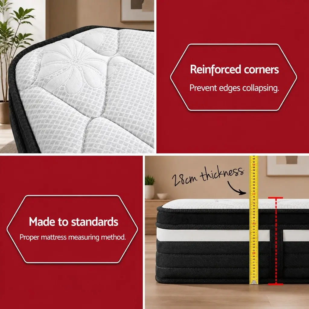 King Size Mattress for Bedroom 28cm Ultra Firm Euro Top Pocket Spring Hypo-allergenic