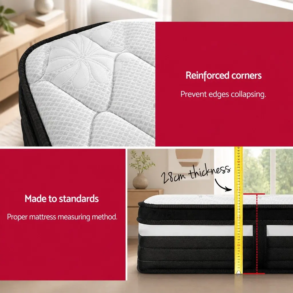 King Single Mattress 28cm Ultra Firm Pocket Spring Bed Hypoallergenic Support