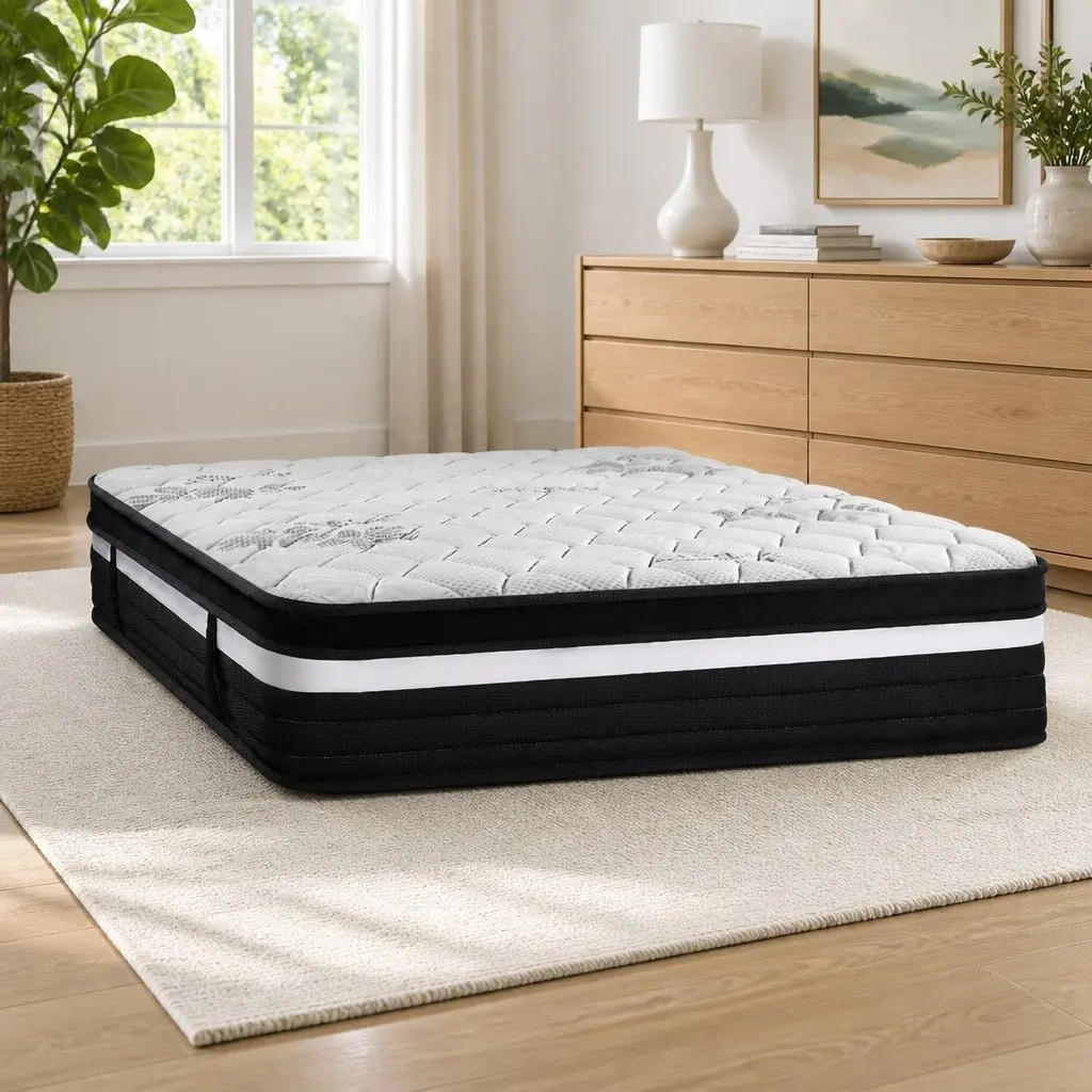 Queen Mattress 28cm Super Firm Support Pocket Spring Bed Euro Top Grey White