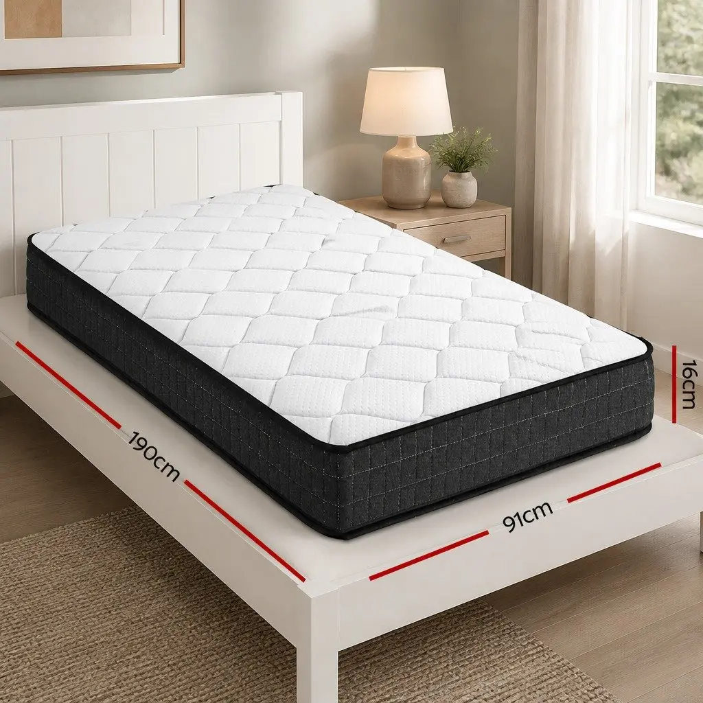 Single Mattress 16cm Medium Firm Bonnell Spring Support Comfort Bed Sleep