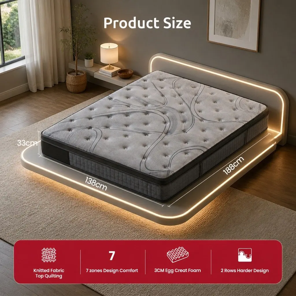 Double Mattress 33cm 7-Zone Pocket Spring Extra Firm