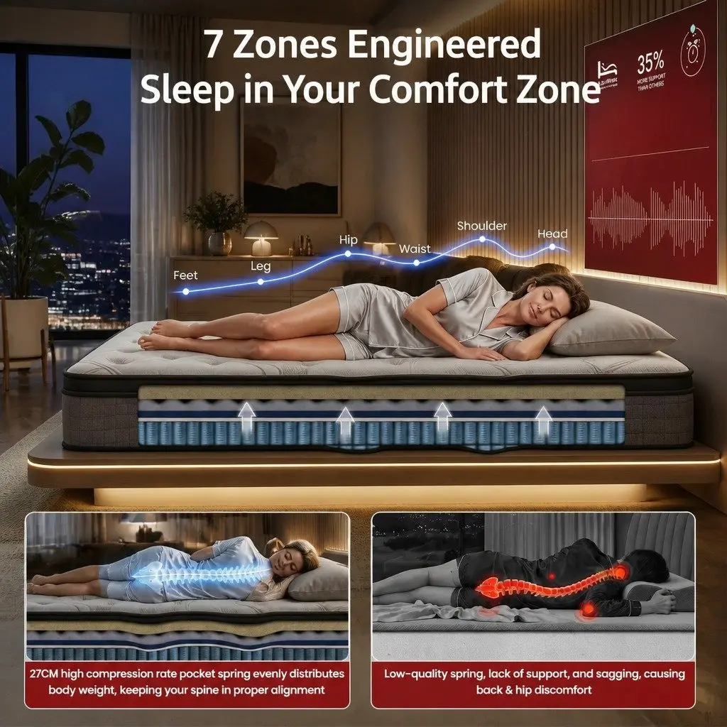 Double Mattress 33cm 7-Zone Pocket Spring Extra Firm