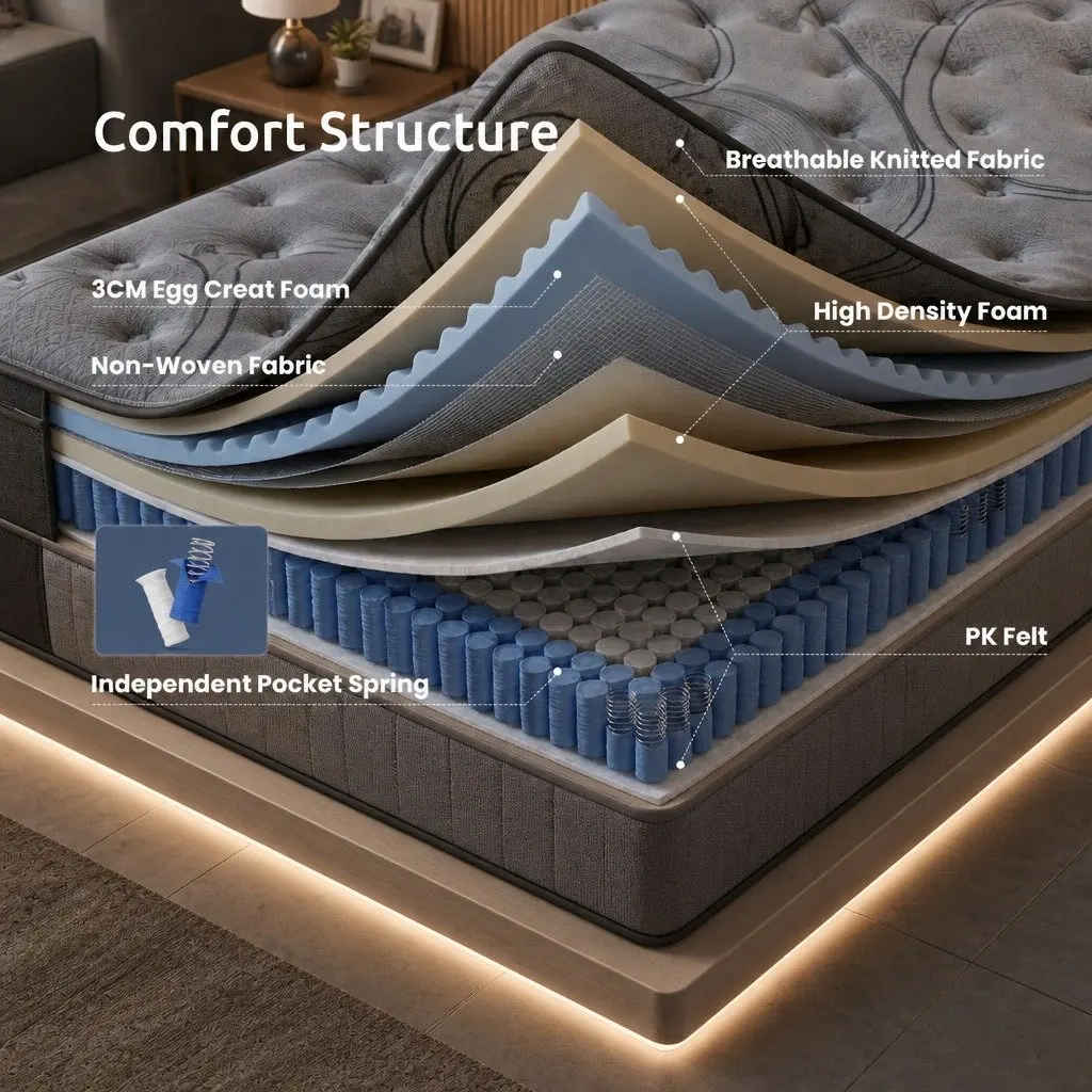 King Single Mattress for Supportive Sleep 33cm 8.0 Extra Firm with 7-Zone Pocket Spring and Dual-Row Edge Reinforcement