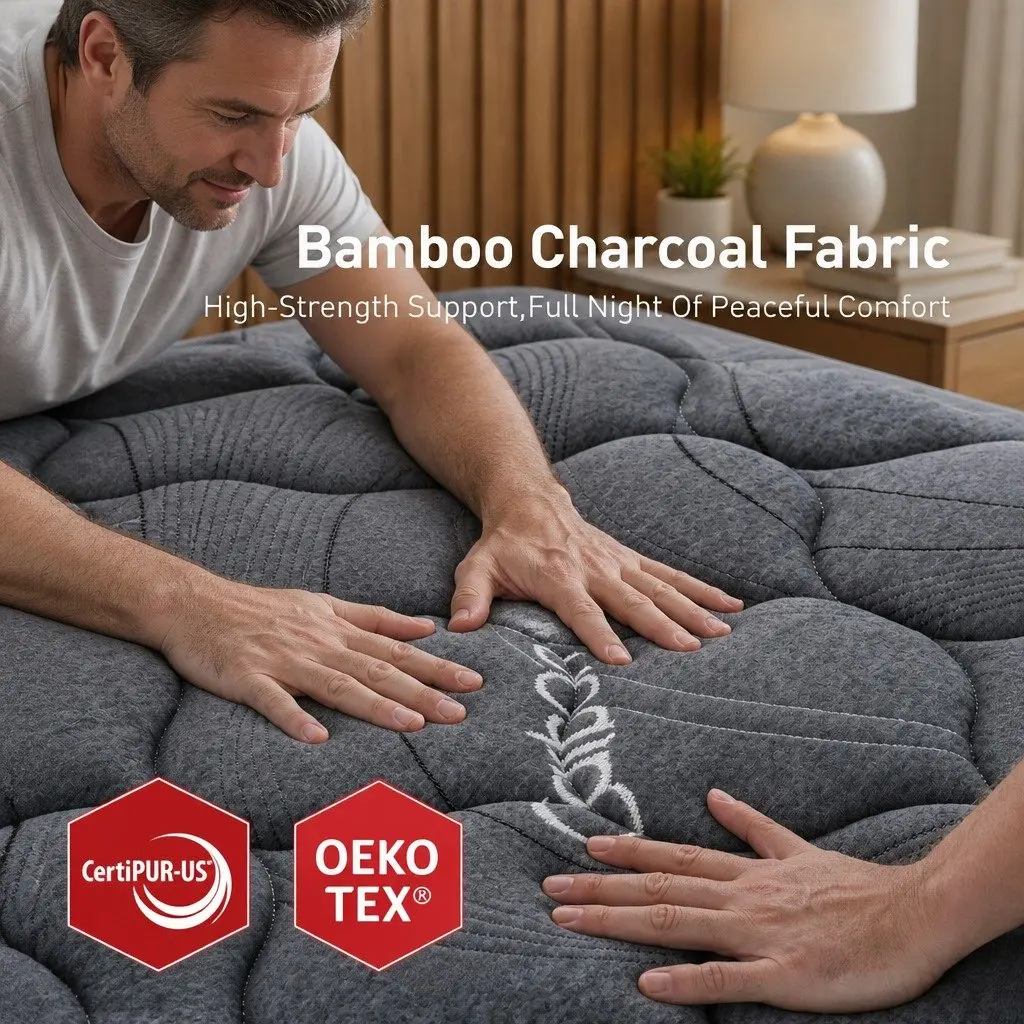 King Size Mattress for Bedroom 25cm Hybrid Pocket Spring Egg Crate Foam Bamboo Charcoal