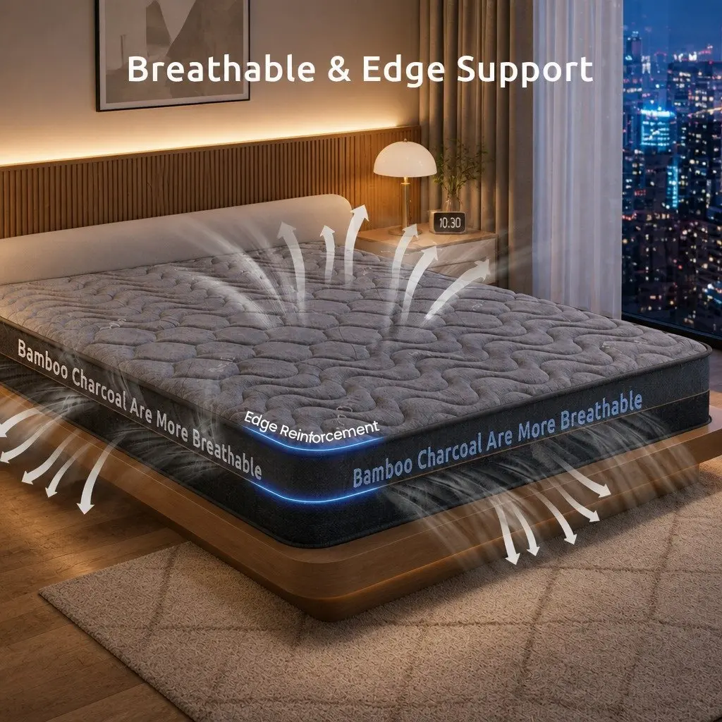 King Size Mattress for Bedroom 25cm Hybrid Pocket Spring Egg Crate Foam Bamboo Charcoal