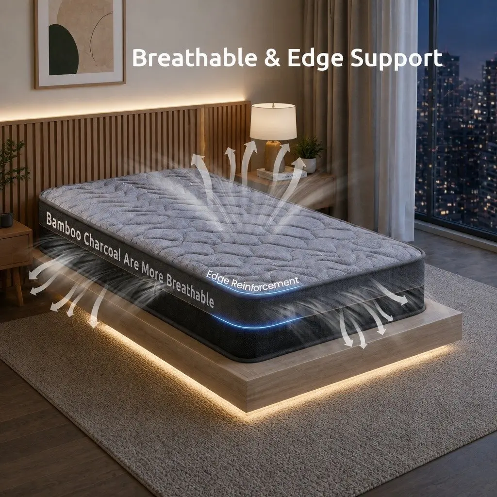 Single Mattress for Bedroom 25cm Hybrid Pocket Spring Egg Crate Foam Bamboo Charcoal Fabric