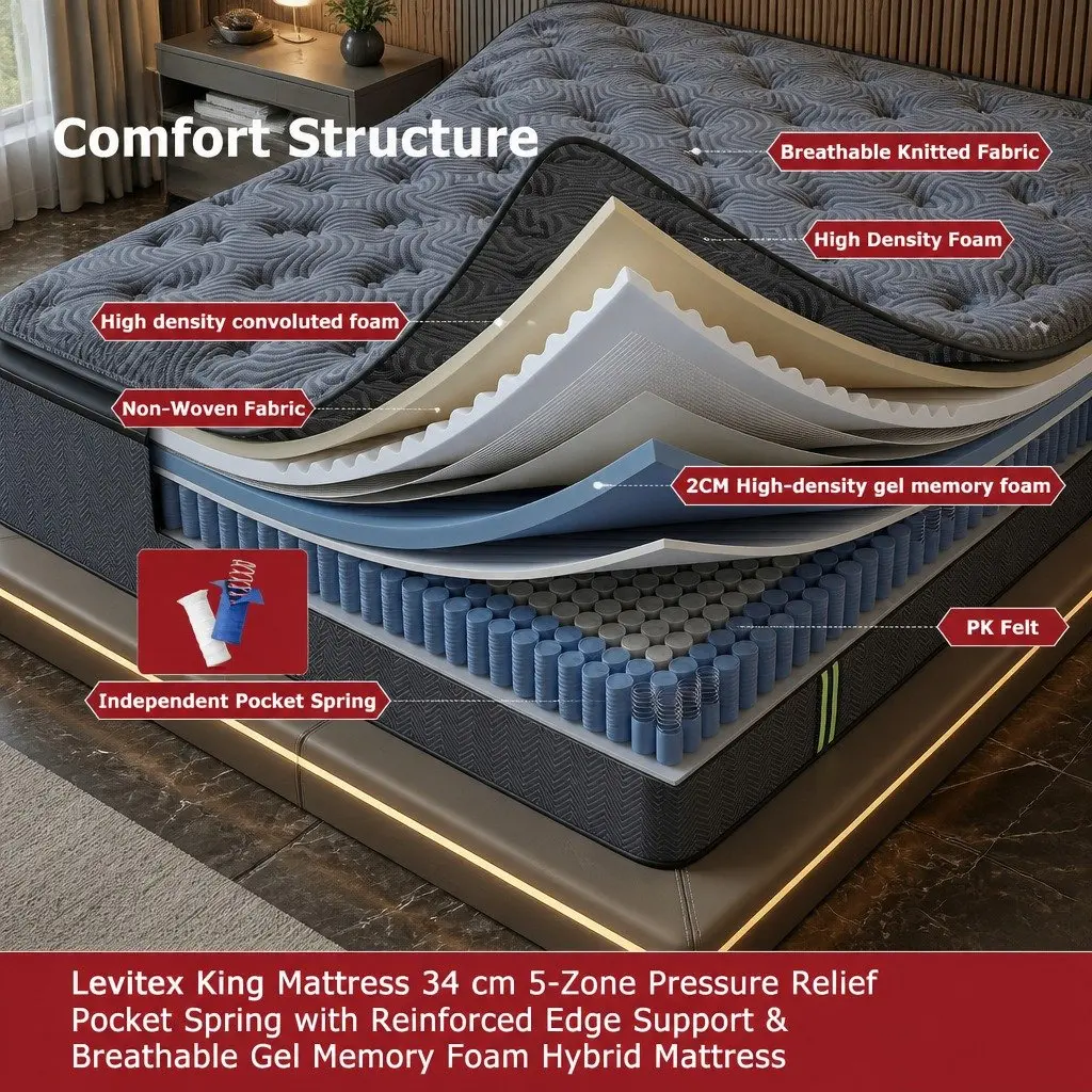 34cm King Hybrid Pocket Spring Gel Mattress