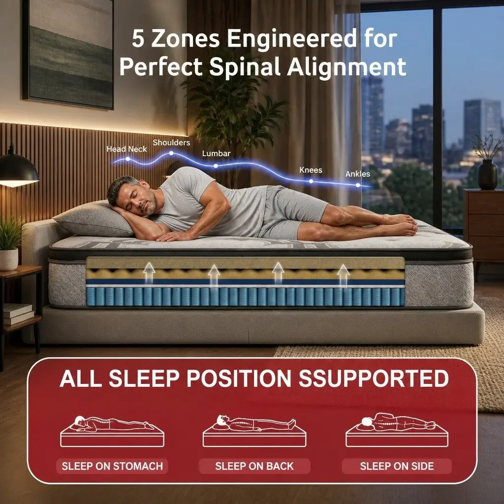 King Single Mattress 34cm 5-Zone Pocket Spring with Latex and Memory Foam Extra Firm