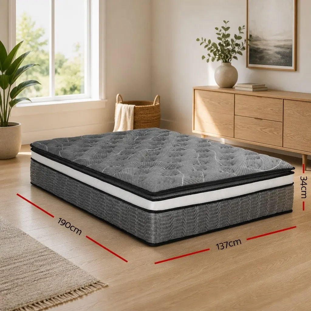 Double Mattress for Bedroom 34cm Pocket Spring Medium Firm Hypoallergenic Quilted Comfort