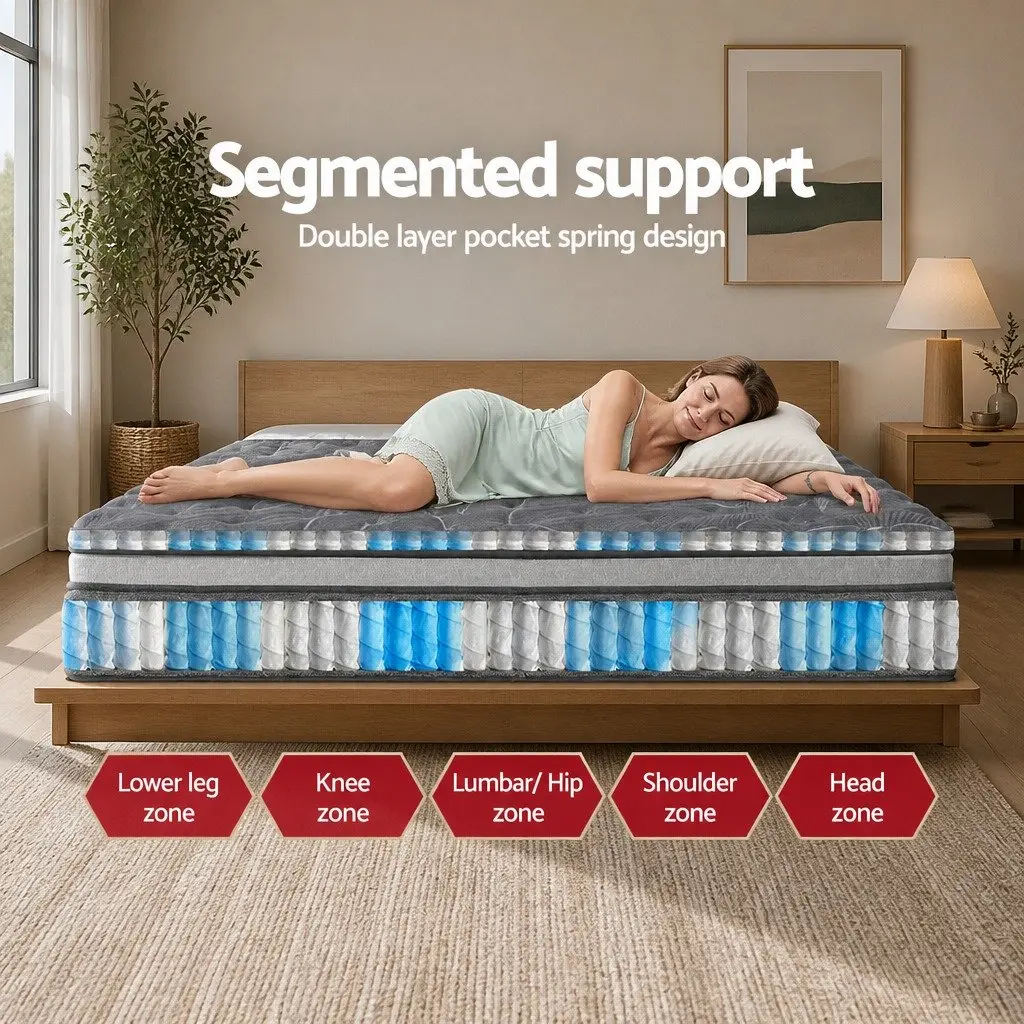 Double Mattress for Bedroom 34cm Pocket Spring Medium Firm Hypoallergenic Quilted Comfort