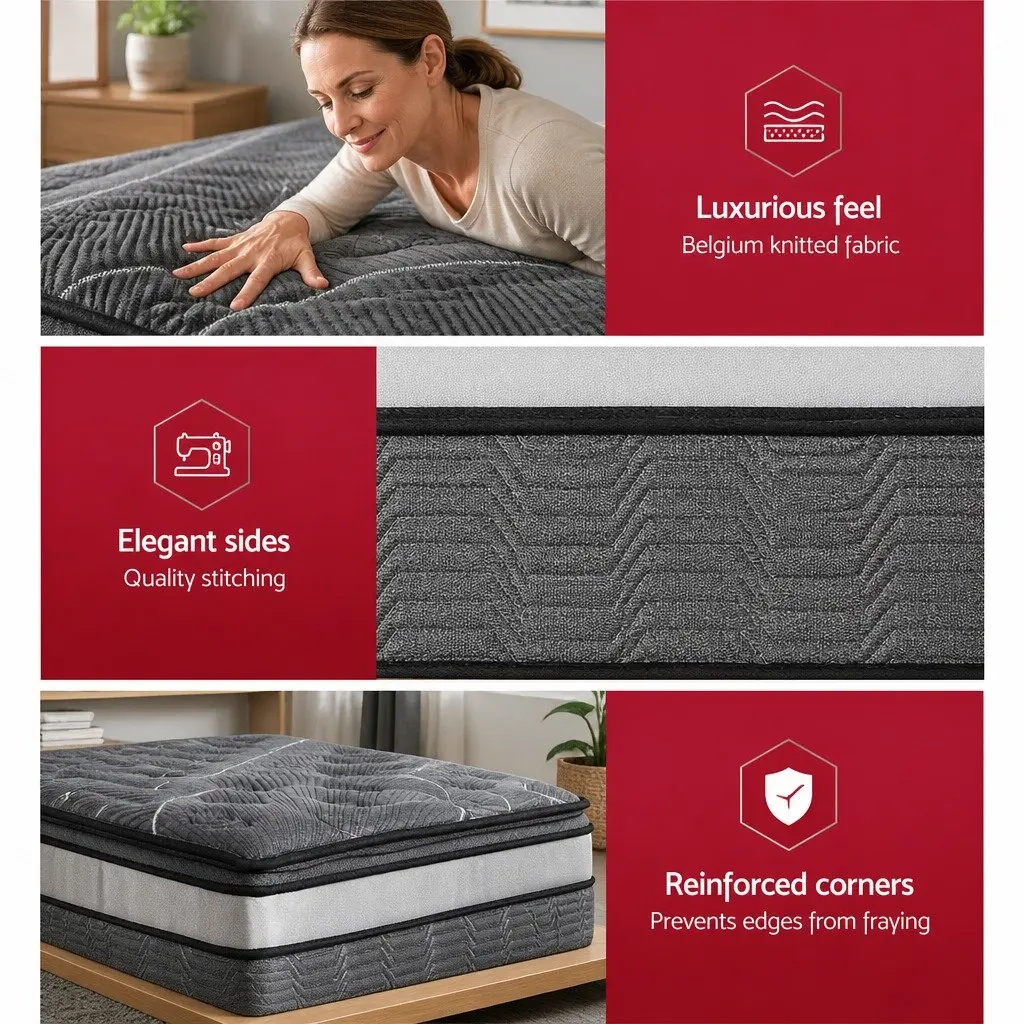 Double Mattress for Bedroom 34cm Pocket Spring Medium Firm Hypoallergenic Quilted Comfort
