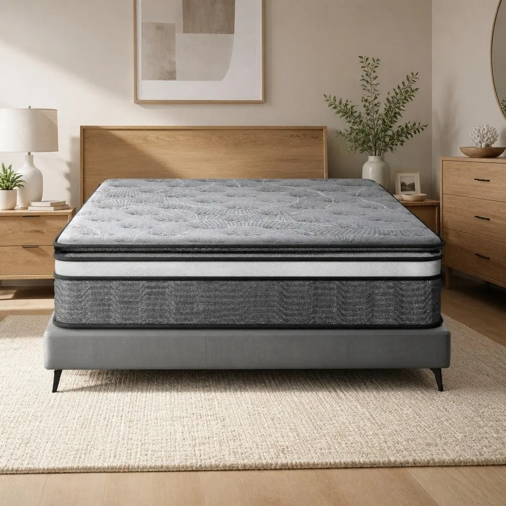 Pocket Spring Queen Mattress Medium Firm 34cm Double Layer Bamboo Knitted Cover