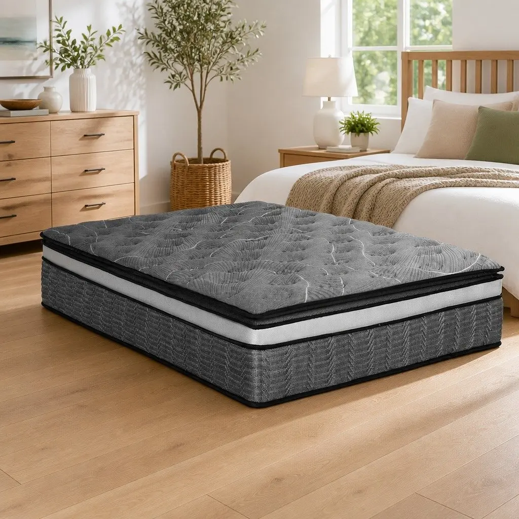 Pocket Spring Queen Mattress Medium Firm 34cm Double Layer Bamboo Knitted Cover