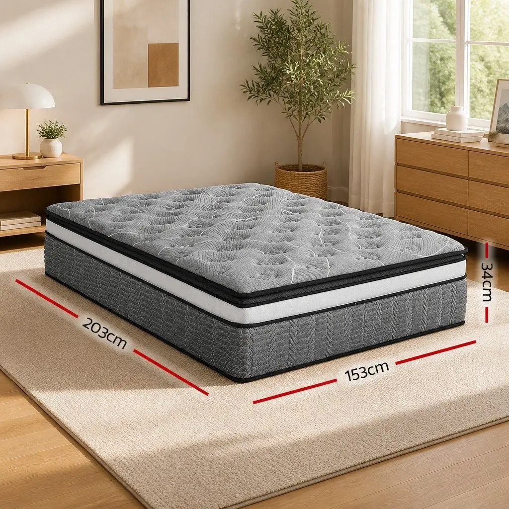 Pocket Spring Queen Mattress Medium Firm 34cm Double Layer Bamboo Knitted Cover
