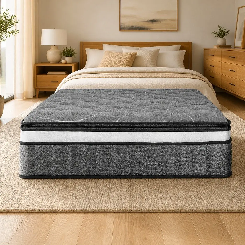 Pocket Spring Queen Mattress Medium Firm 34cm Double Layer Bamboo Knitted Cover