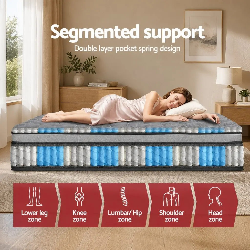 Pocket Spring Queen Mattress Medium Firm 34cm Double Layer Bamboo Knitted Cover