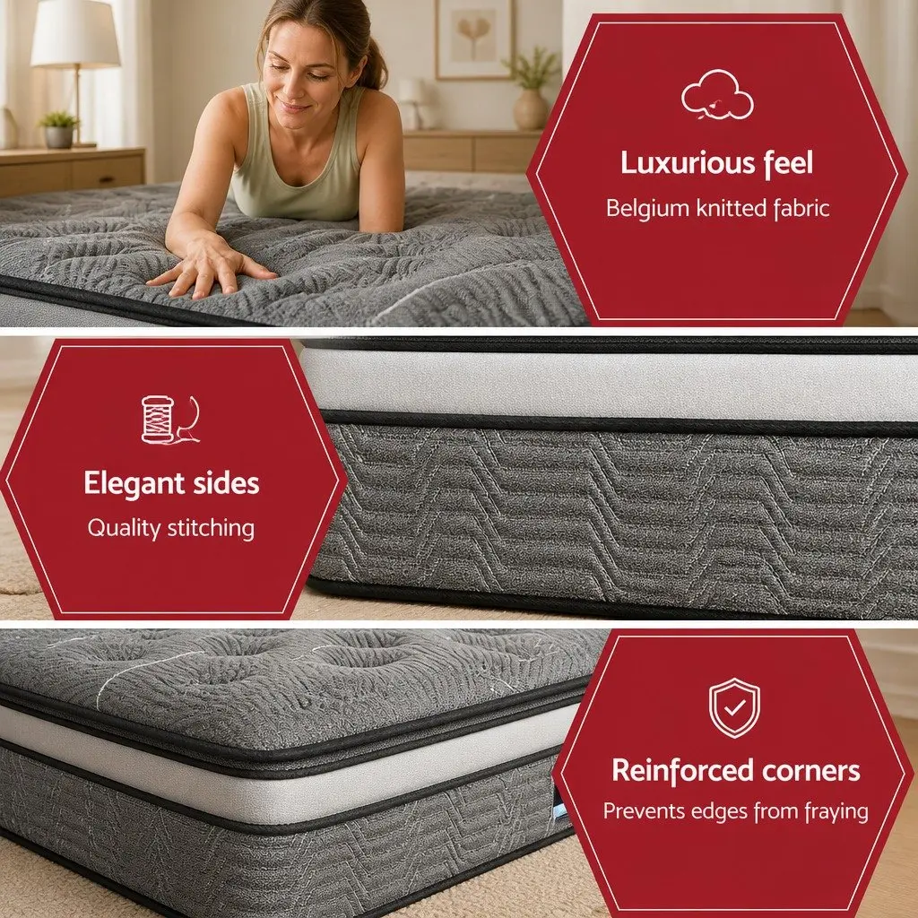 Pocket Spring Queen Mattress Medium Firm 34cm Double Layer Bamboo Knitted Cover