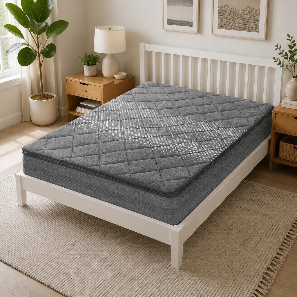 Double Mattress Medium Firm Support 18cm Pillow Top Grey Quilted Fabric