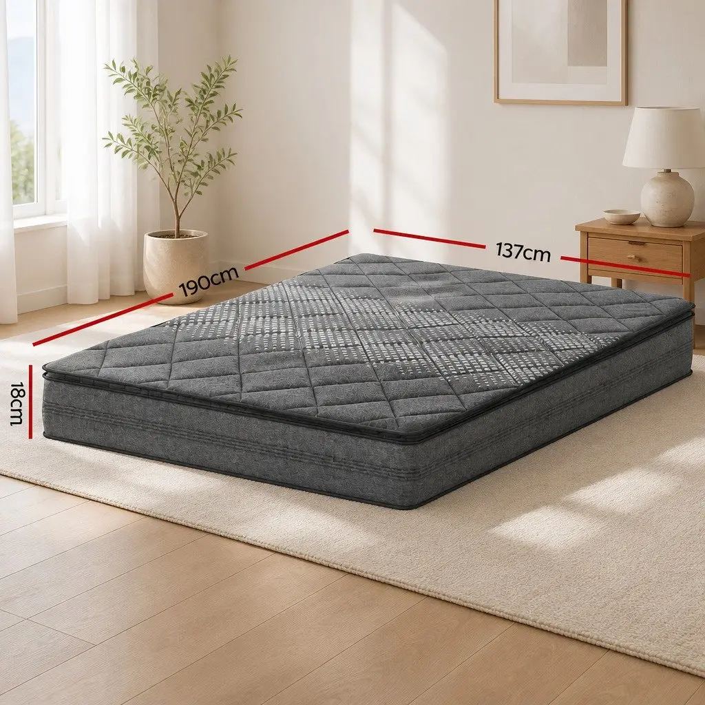 Double Mattress Medium Firm Support 18cm Pillow Top Grey Quilted Fabric