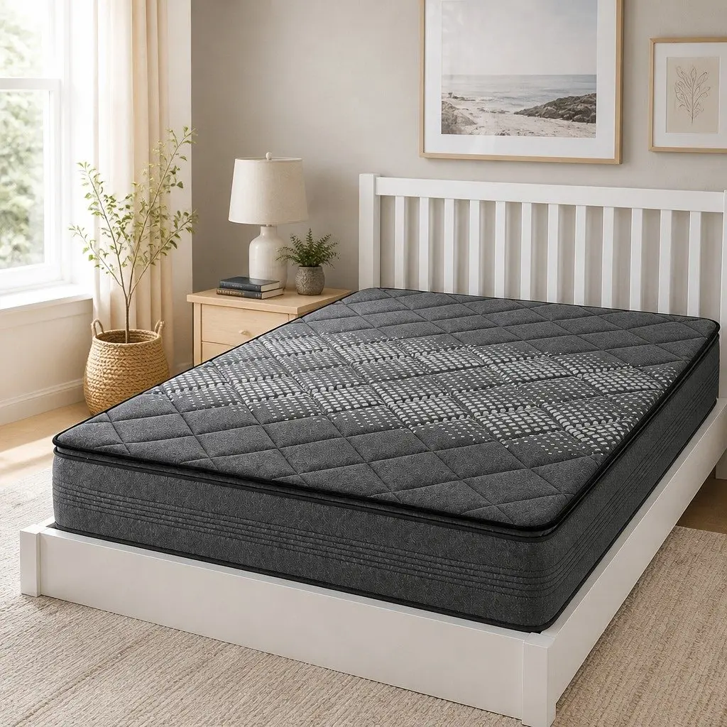 Double Mattress Medium Firm Support 18cm Pillow Top Grey Quilted Fabric