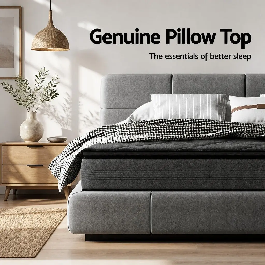 Double Mattress Medium Firm Support 18cm Pillow Top Grey Quilted Fabric