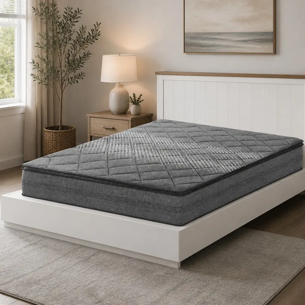 Single Mattress 18cm Pillow Top Medium Firm Grey Quilted Coil Support
