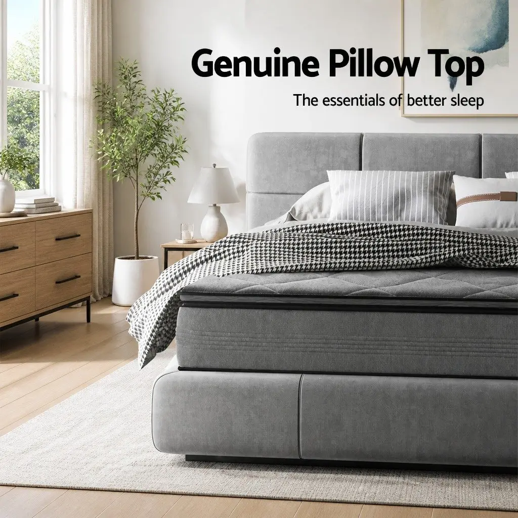 Single Mattress 18cm Pillow Top Medium Firm Grey Quilted Coil Support