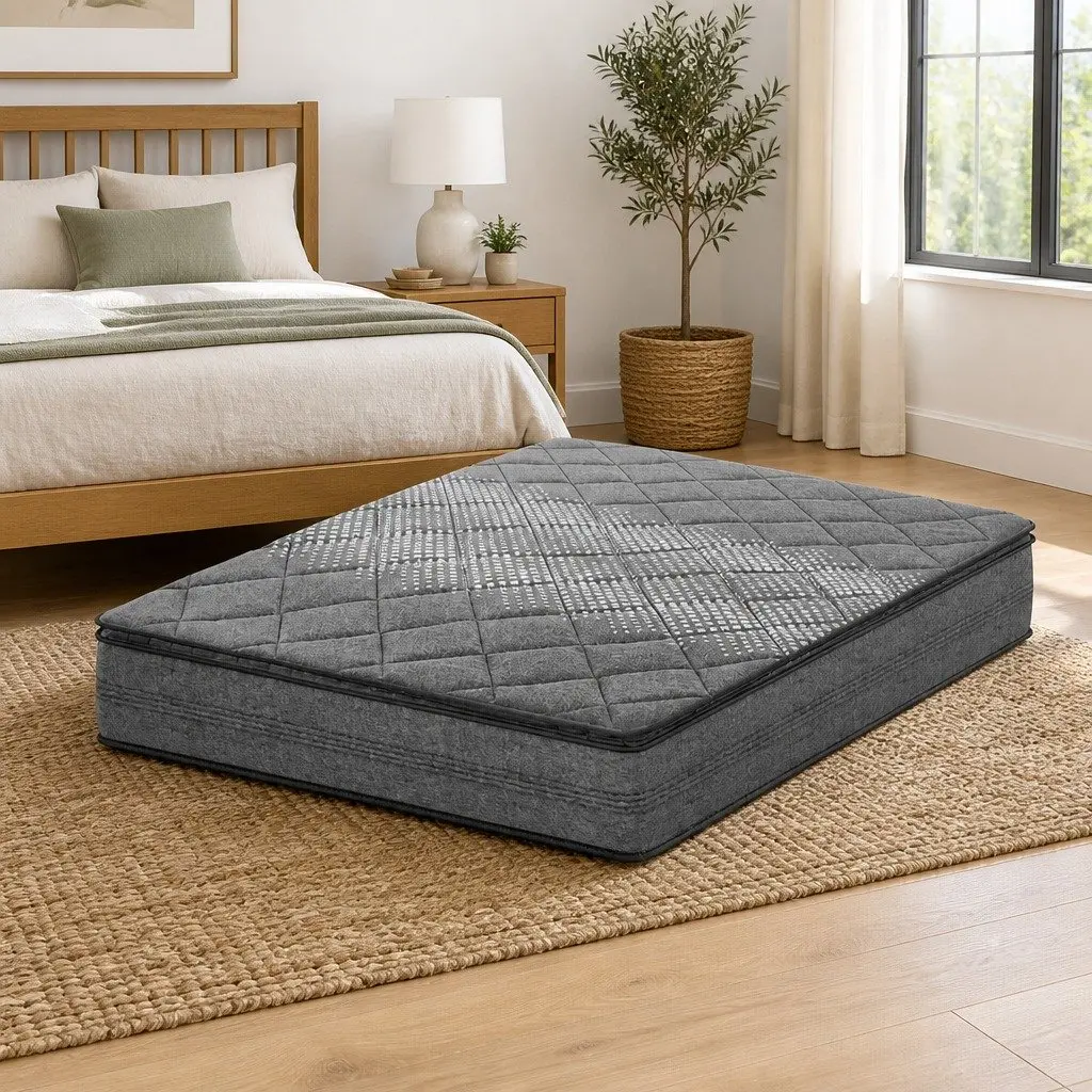 King Single Mattress 18cm Pillow Top Medium Firm Support Coil System Grey