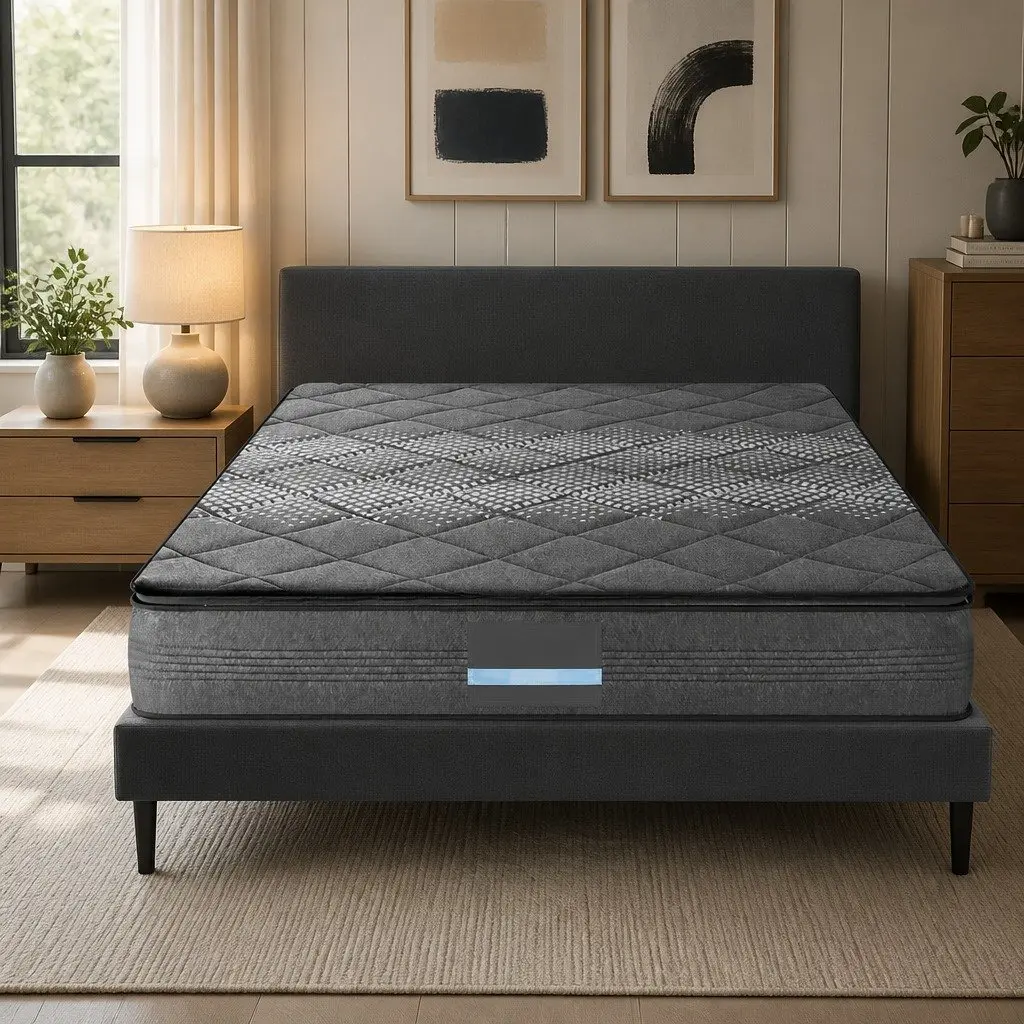 King Single Mattress 18cm Pillow Top Medium Firm Support Coil System Grey