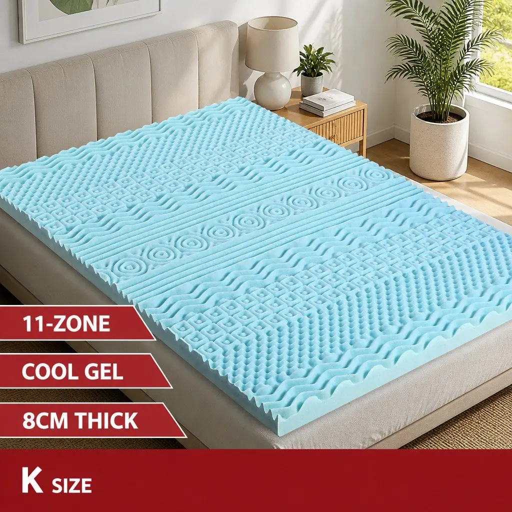 11-Zone Memory Foam Mattress Topper, 203cm x 183cm, Blue