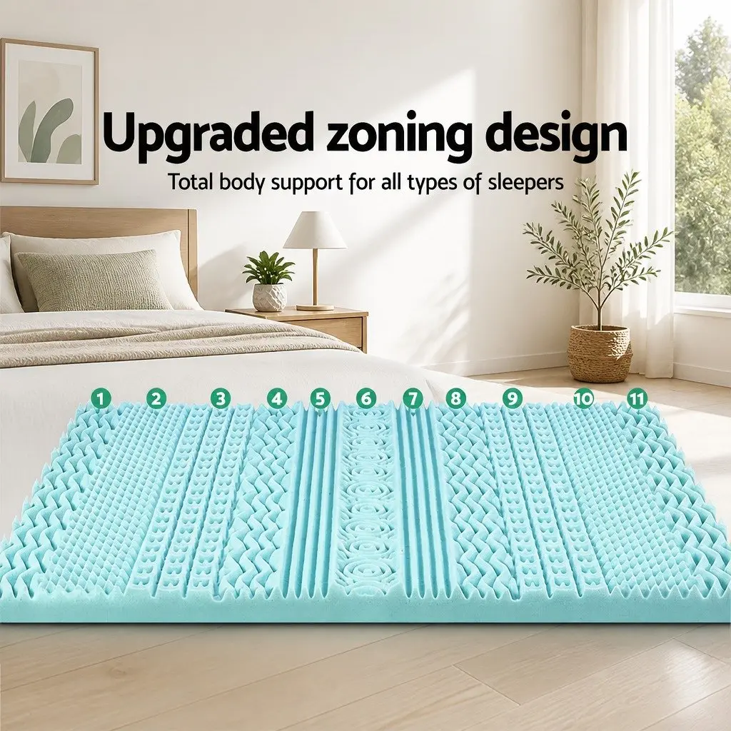 Memory Foam Mattress Topper Queen 8cm 11-Zone Contoured Support