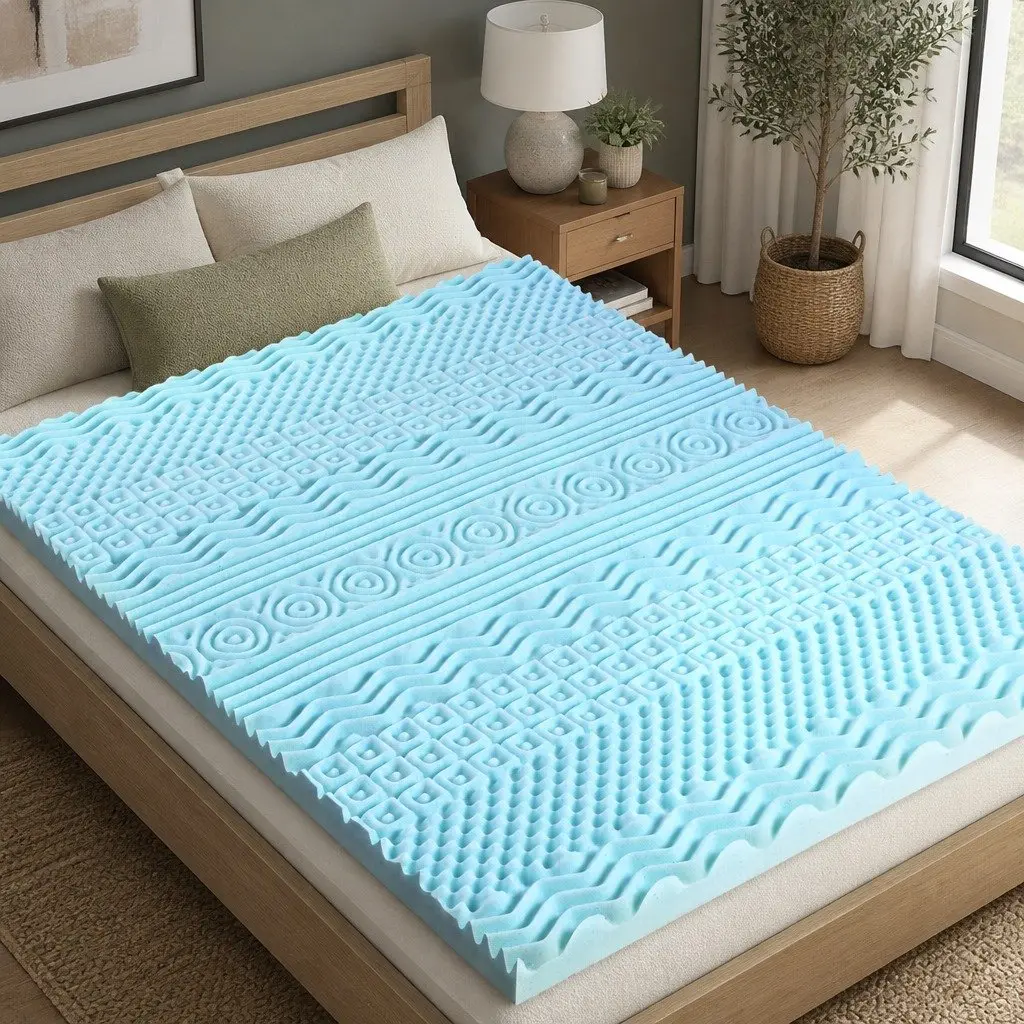 Memory Foam Mattress Topper Single 11-Zone 8cm Blue Contoured Support Sleep