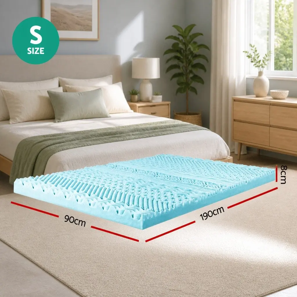 Memory Foam Mattress Topper Single 11-Zone 8cm Blue Contoured Support Sleep