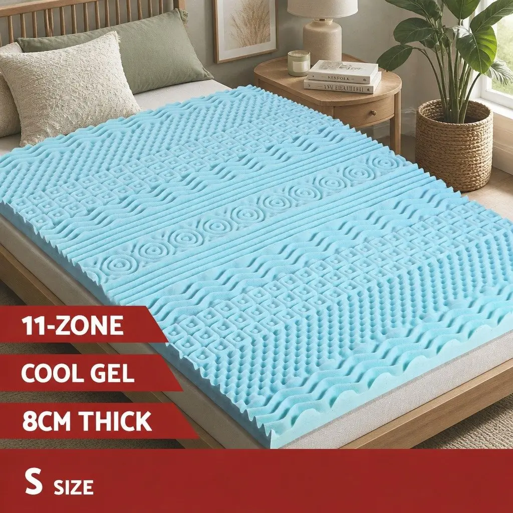 Memory Foam Mattress Topper Single 11-Zone 8cm Blue Contoured Support Sleep
