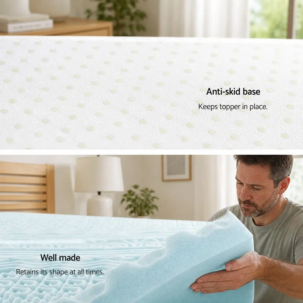 Memory Foam Mattress Topper Single 11-Zone 8cm Blue Contoured Support Sleep
