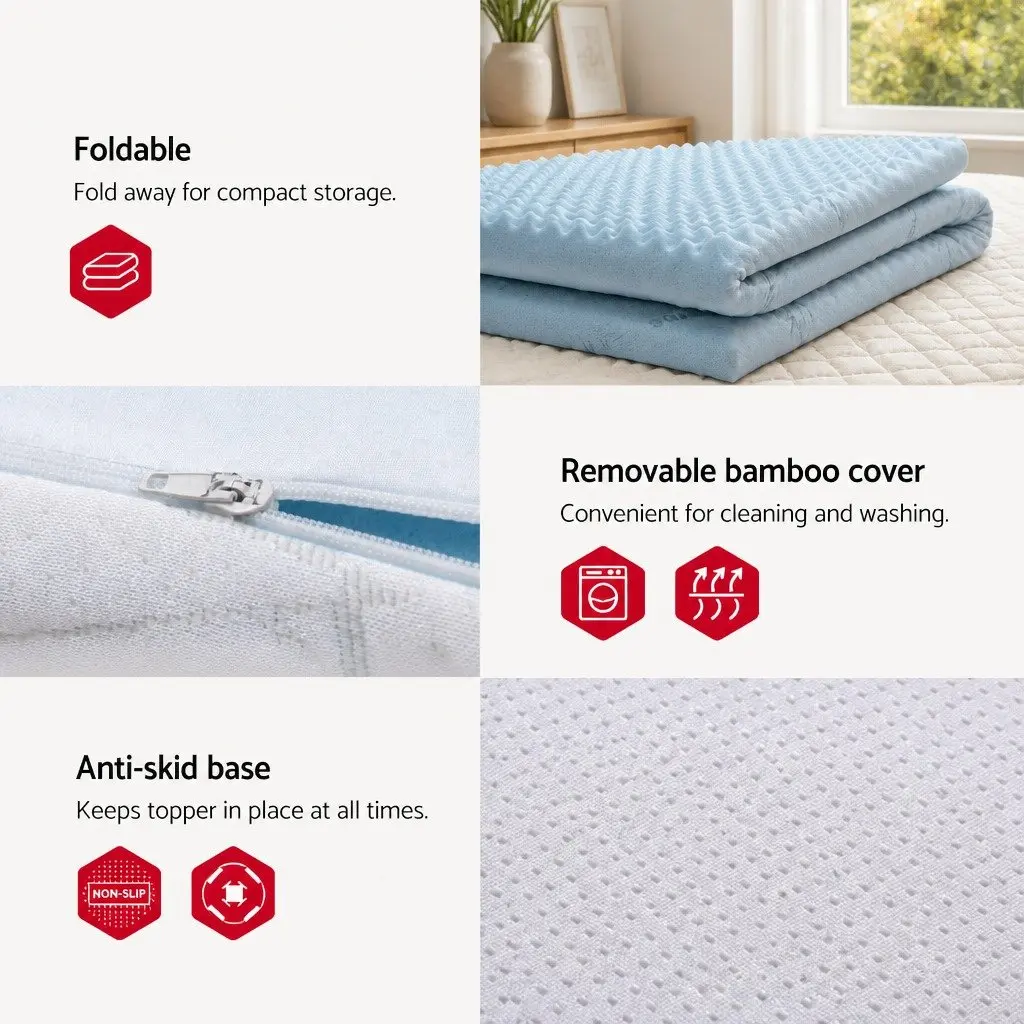 King Size Memory Foam Mattress Topper 5cm Thick, 7-Zone Support