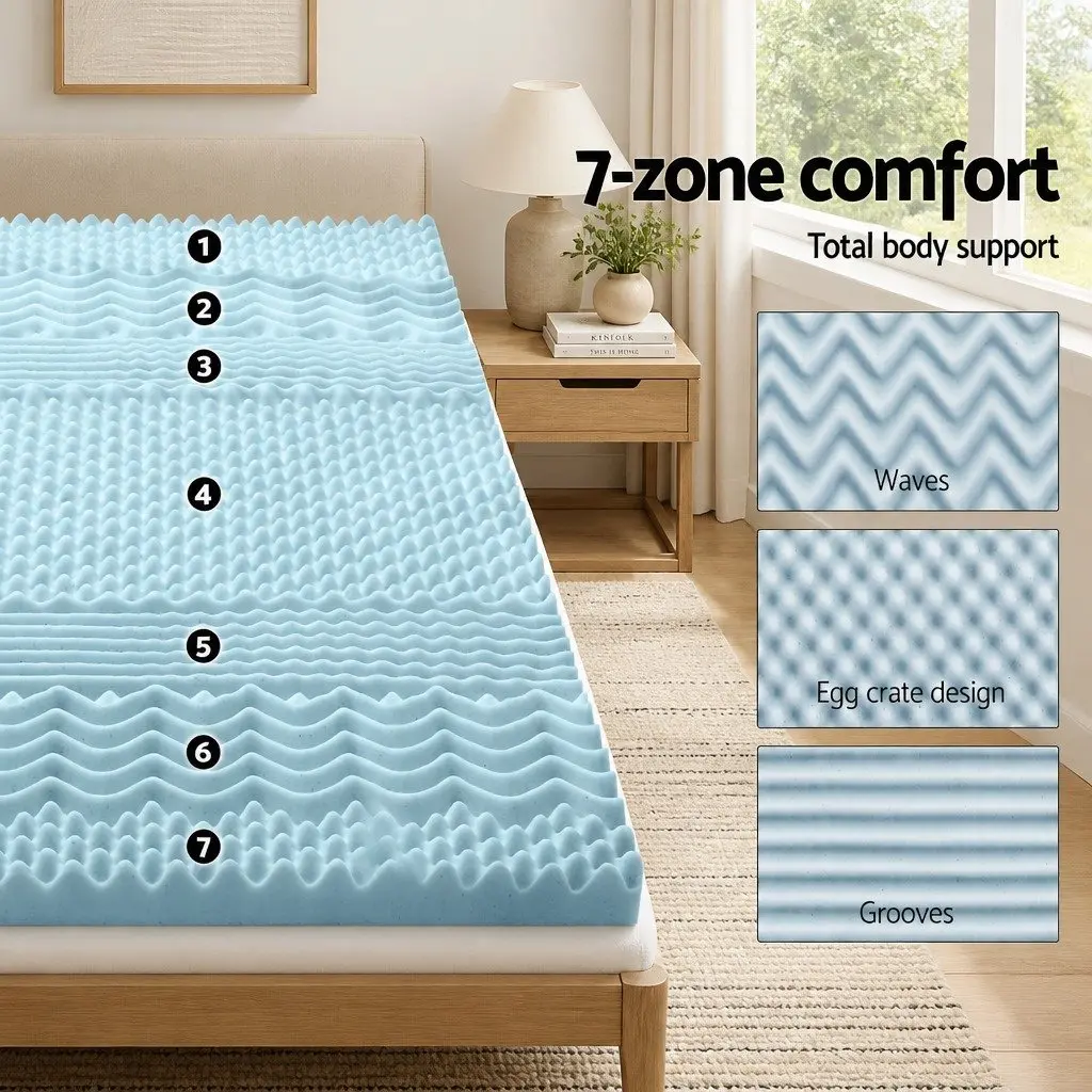 King Size Memory Foam Mattress Topper 5cm Thick, 7-Zone Support