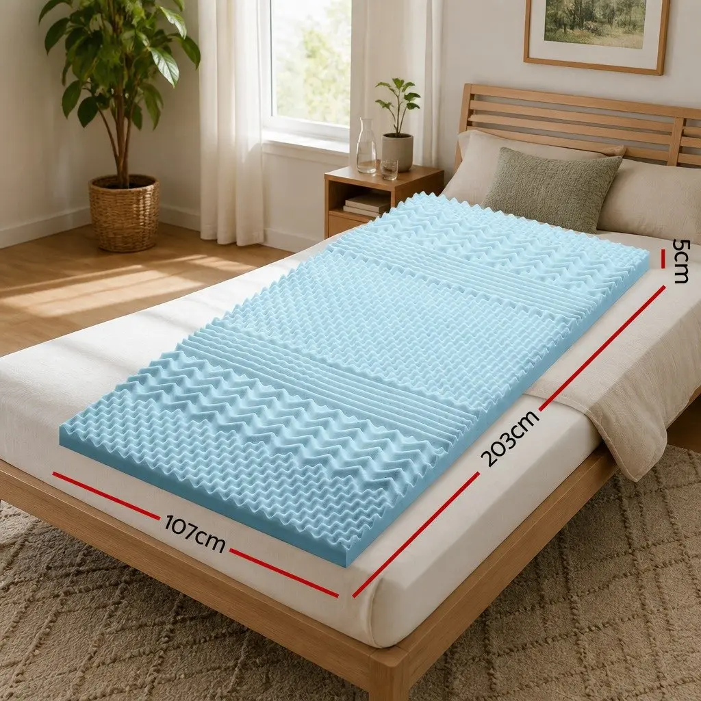 Memory Foam Mattress Topper 5cm 7-Zone King Single Blue Breathable Supportive