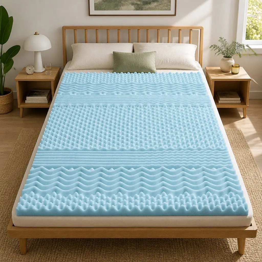 Memory Foam Mattress Topper 5cm 7-Zone King Single Blue Breathable Supportive