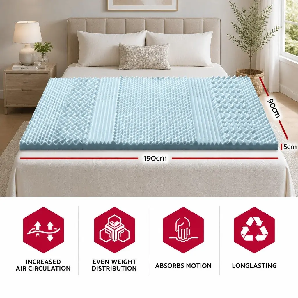 Single 7-Zone Memory Foam Mattress Topper 190x90cm