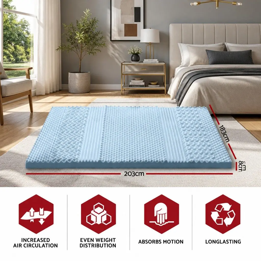 Memory Foam Mattress Topper 7-Zone 8cm King Size Contoured Support Comfort