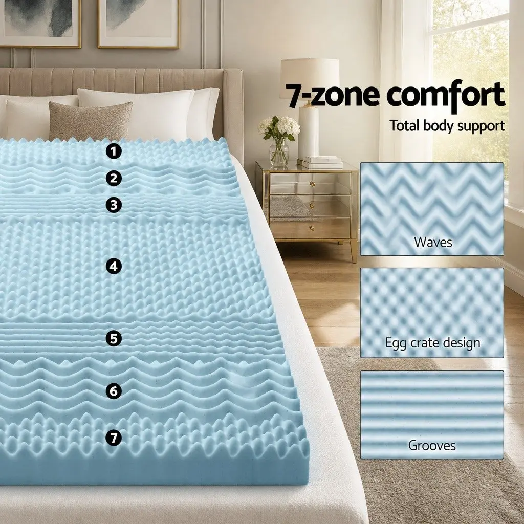 Memory Foam Mattress Topper 7-Zone 8cm King Size Contoured Support Comfort