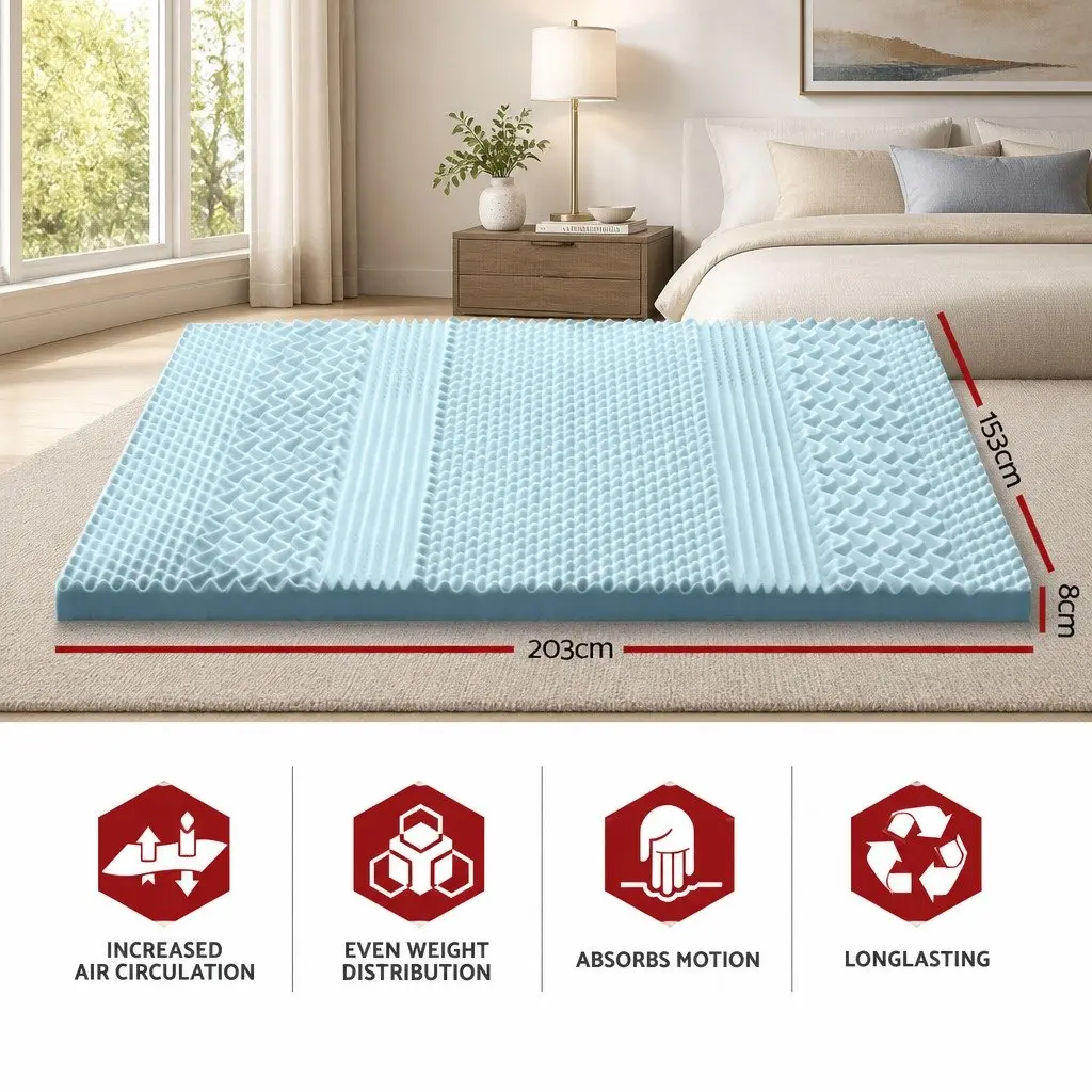 Memory Foam Mattress Topper Queen 8cm 7-Zone Contoured Support Comfort Layer