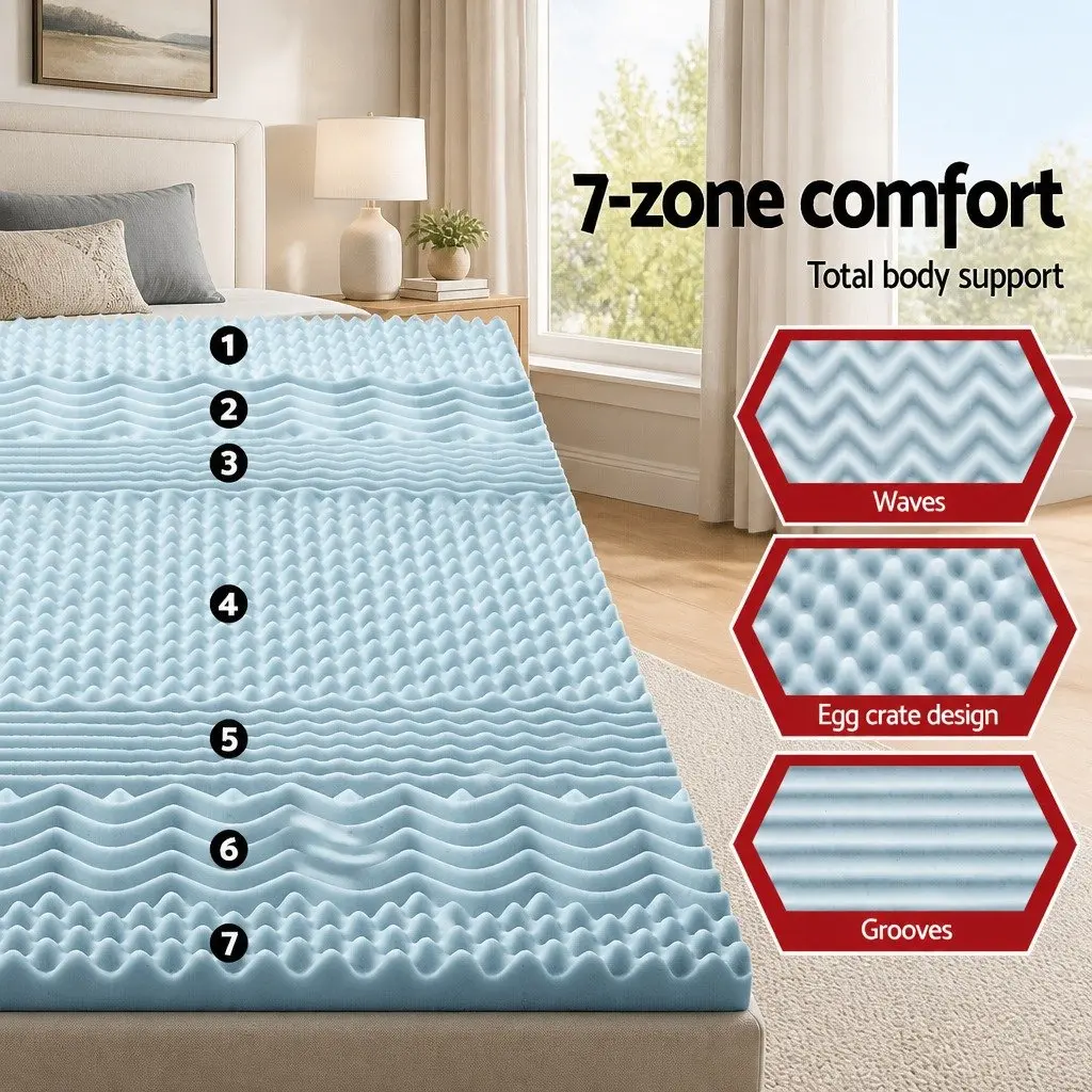 Memory Foam Mattress Topper Queen 8cm 7-Zone Contoured Support Comfort Layer