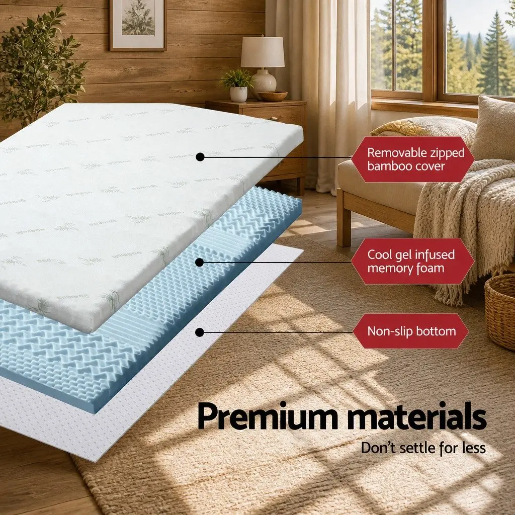 Memory Foam Mattress Topper Single 8cm 7-Zone Contoured Support Breathable