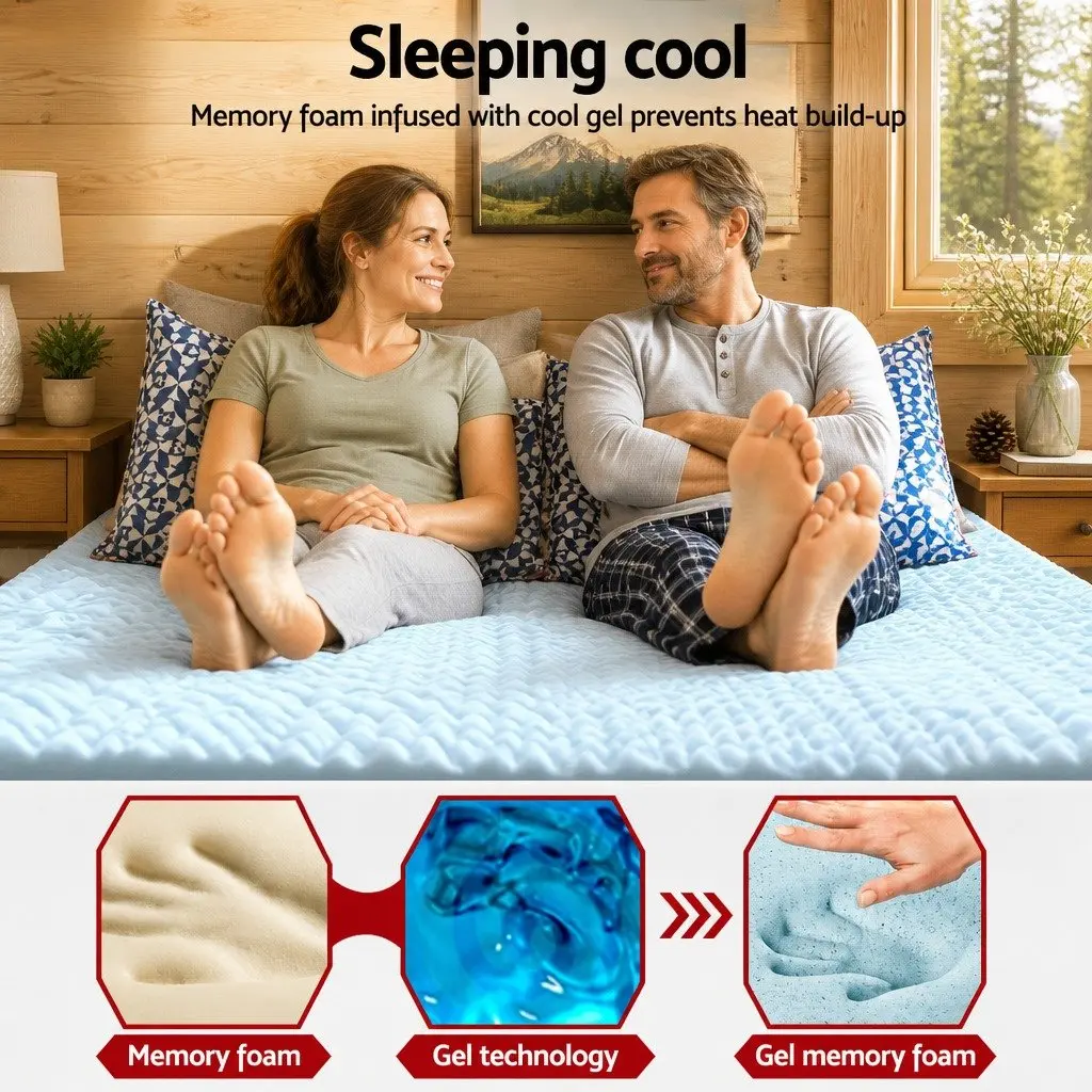 Memory Foam Mattress Topper Single 8cm 7-Zone Contoured Support Breathable