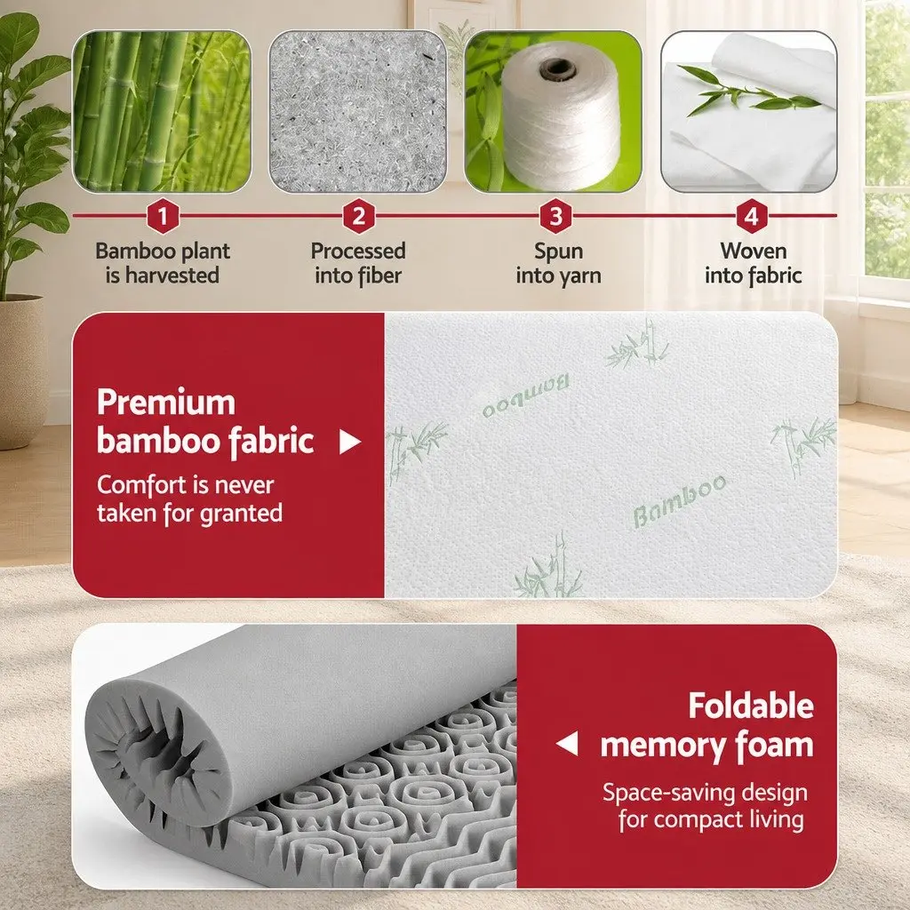 Memory Foam Mattress Topper 8cm Single Bed Graphite 7-Zone Contoured Support