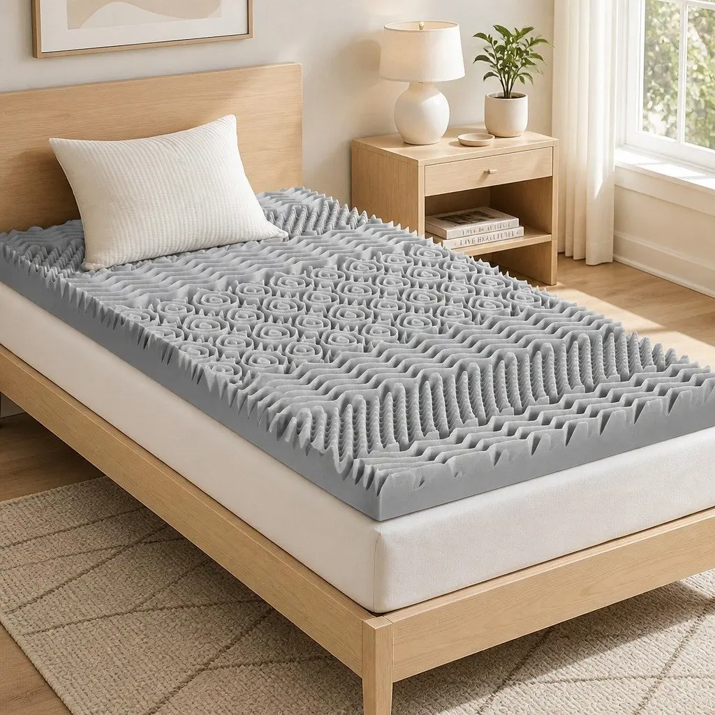 Memory Foam Mattress Topper 8cm Single Bed Graphite 7-Zone Contoured Support
